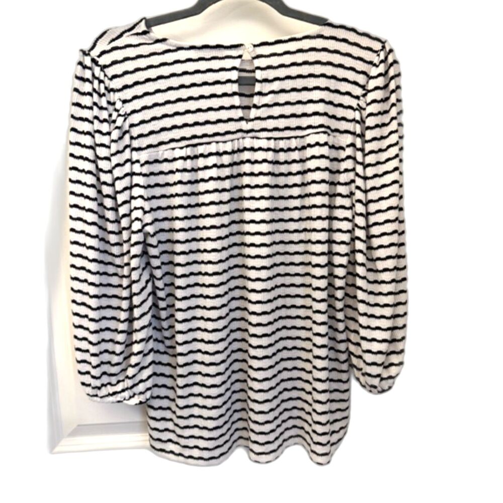 Ann Taylor Factory Striped Blouse Size S Black White Puff Sleeve Top - Picture 2 of 6